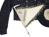 a black jacket with a white umbrella and a black hat