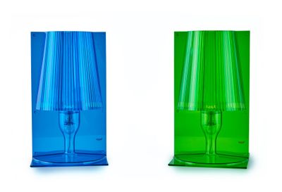 two different colored lamps that are next to each other