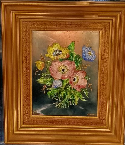 Emaux Françoise. Émail Limousin « bouquet » 17 x 13