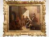 painting of a painting of a group of people in a courtyard