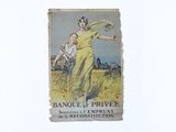 un vieux livre sur lequel figure l'image d'une femme en robe jaune tenant un parapluie