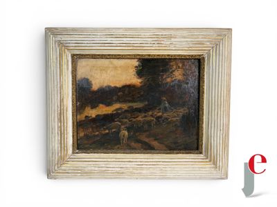 une image représentant un tableau où l'on voit des moutons paître dans un champ