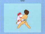 an image of a child in a diaper carrying a stuffed animal