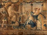 une tapisserie sur laquelle figurent un homme et une femme