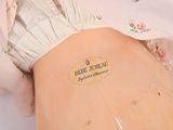 a picture of a woman ' s stomach with a label on it