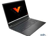 un ordinateur portable noir avec un logo « v » sur l'écran