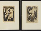 two framed prints of nudes in a black frame on a white background