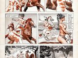 une vieille bande dessinée représentant une femme à cheval et un homme à cheval