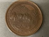 a close up of a coin on a table with a white background