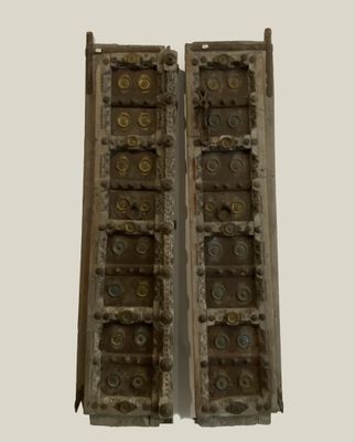 two old wooden doors that are open on a white background