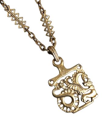 LERITZ - COLLIER sautoir en métal doré avec pendentif figura…