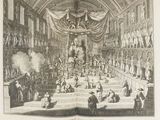 a large open book with a drawing of a stage