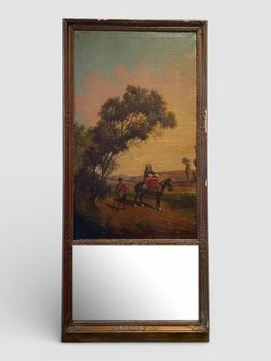 HAUT TRUMEAU rectangulaire en bois et stuc doré, orné d'une scène gala - Photo 1