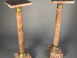pair of marble and brass pedestals with marble tops