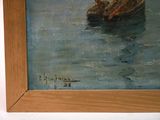 a picture of a painting of a boat in the water