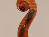 a close up of the back of a violin with a fiddle in the foreground