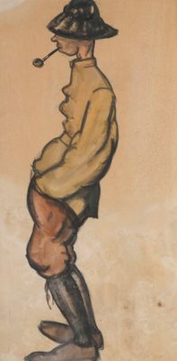 un tableau représentant un homme avec une pipe à la bouche