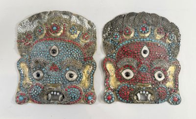 NEPAL - Masque de Mahakala en métal cuivreux, travail repous…