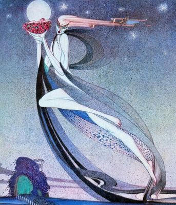 an image of a painting of a woman flying through the air