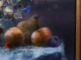 painting of a still life of fruit and flowers in a vase