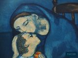 a painting of a man holding a baby in his lap