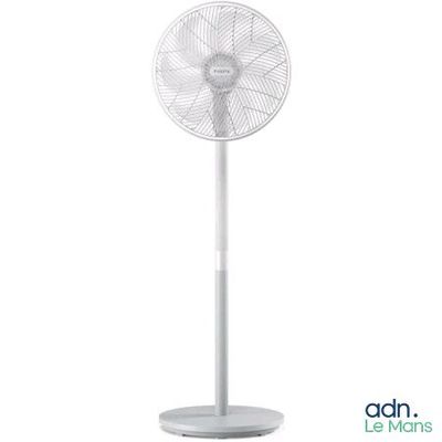 a white fan on a stand with a white background