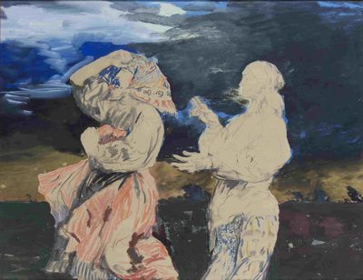 FILIPP MALYAVIN (1869-1940) Two peasant women against a stor…