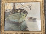 une image d'un tableau représentant un bateau dans l'eau
