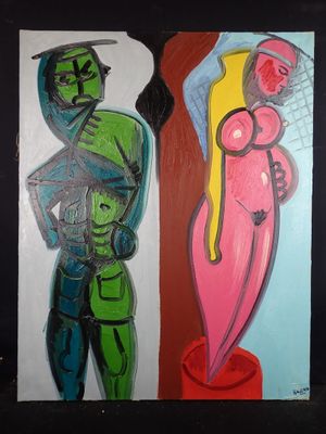 painting of a man and a woman standing next to each other