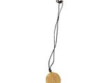 un gros plan d'un collier composé d'un disque en or monté sur un cordon noir
