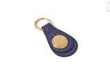 leather key foble in navy blue with gold plate