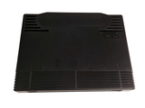 a black laptop computer sitting on top of a white surface