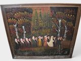 an old painting of a group of people in a garden