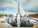 a picture of the eiffel tower with a rainbow in the background