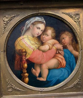 D'après RAPHAEL "Vierge à la chaise" huile sur toile en tond…