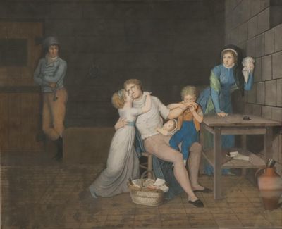 a painting of a group of people in a room