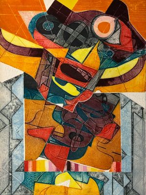 une image représentant un tableau où l'on voit un homme avec une guitare posée sur une table