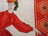 a picture of a woman in a red dress and hat