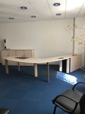 une pièce avec une table, des chaises et une plante à l'intérieur