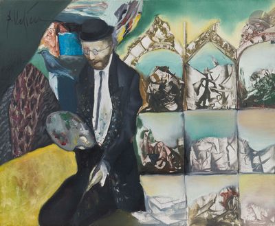 a painting of a man holding a palette and a palette