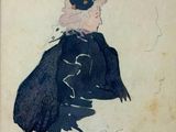 tableau représentant une femme en robe noire avec un chat sur l'épaule