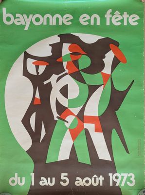 french poster of a group of people dancing in front of a green background