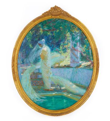 une image d'un tableau représentant une femme assise sur un banc