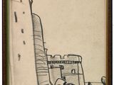 une image représentant un dessin d'un homme à cheval tirant une charrette