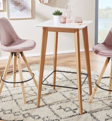 Table de bar haute en chêne naturel et blanc, dimensions: 60…