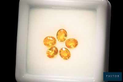 yellow sapphires in a white bowl on a black background