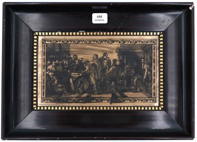 Plaque en cuivre encadrée figurant Les Noces de Cana.