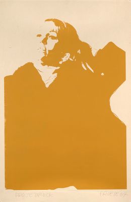 une illustration orange et blanche représentant un homme aux cheveux longs