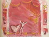 painting of a ballerina and a ballerina on stage in a pink room