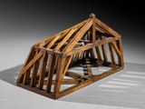 an image of a wooden structure with a roof made out of wood